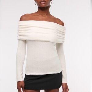 Abercrombie & Fitch Off-Shoulder White Merino Wool Sweater